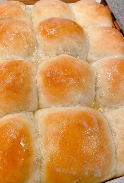 Baked Rolls brushed with melted butter.