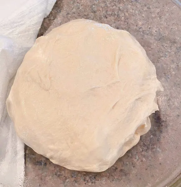 Bread dough in a oiled bowl. 