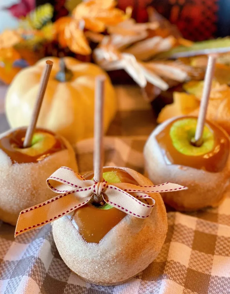 Apple Pie Caramel Apples with fall decor
