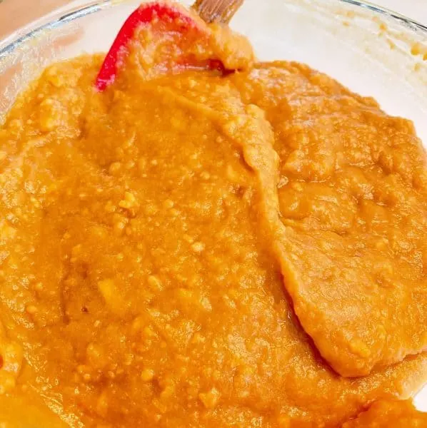 Bowl with mashed sweet potatoes.