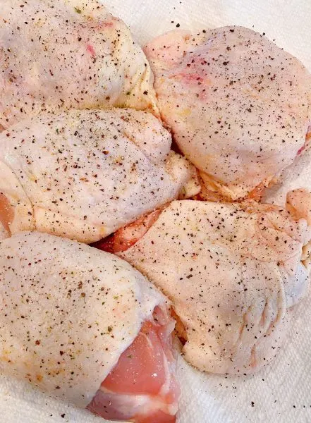 Chicken Thighs washed and patted dried and seasoned with salt and pepper