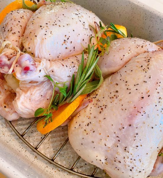 seasoning hens with salt and pepper