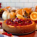 Cranberry Orange Cheesecake with Fall background