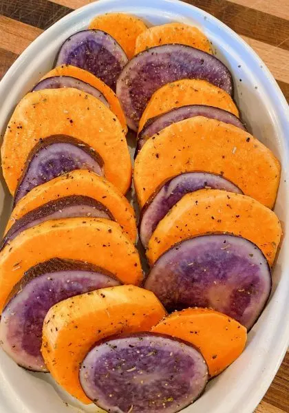 Placing potatoes in a casserole dish