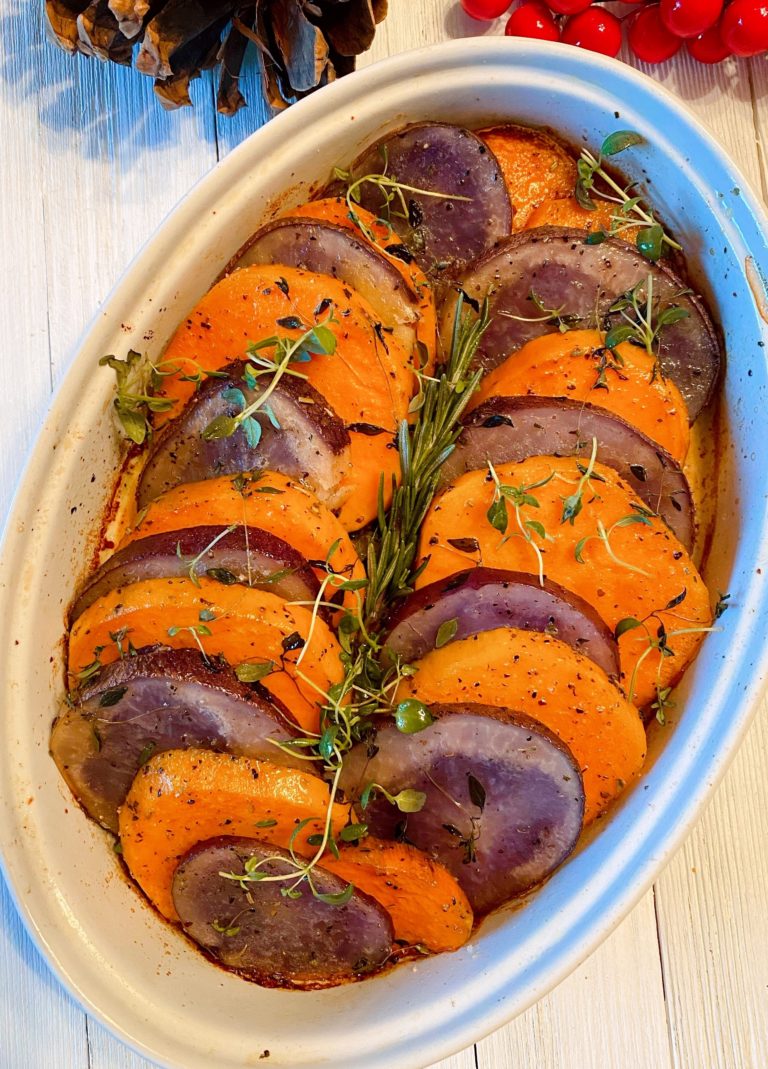 Sweet Potato Medley in a casserole dish