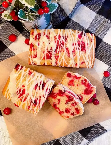 Cranberry Eggnog Bread on parchment paper