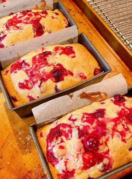 Cranberry Eggnog Bread out of the oven