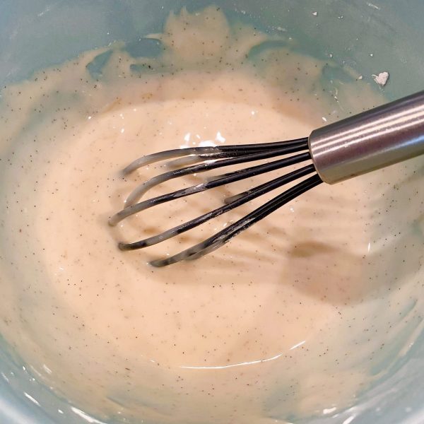 Vanilla bean glazed mixed in a bowl