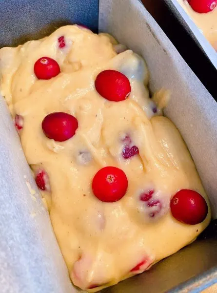 Bread batter spooned into loaf pans