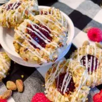 Raspberry Pistachio Thumbprint Cookies