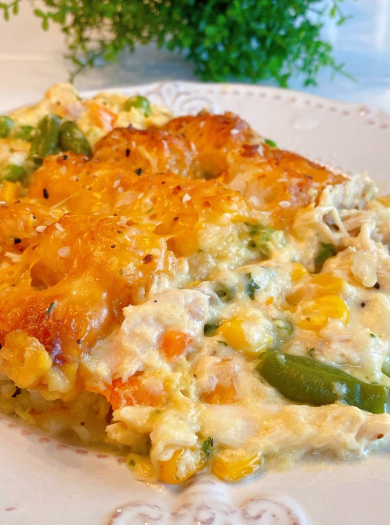 Serving of Tater Tot Chicken Pot Pie.