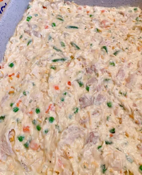 Chicken Casserole filling in a baking dish