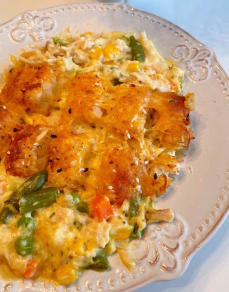 Tater Tot Chicken Pot Pie Casserole on a plate.