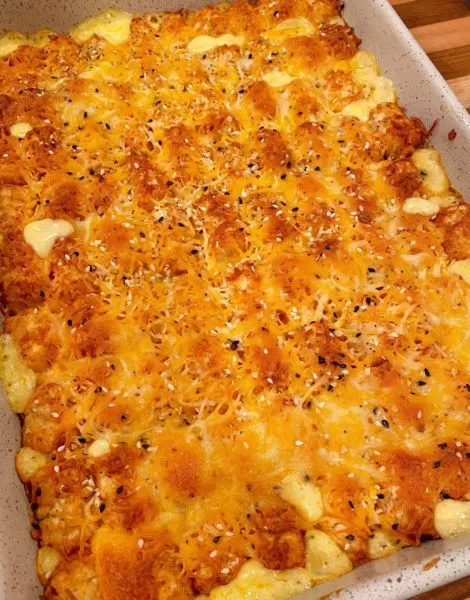 Casserole fresh out of the oven with golden tater tots 