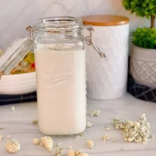 Blue Cheese Dressing in storage jar.