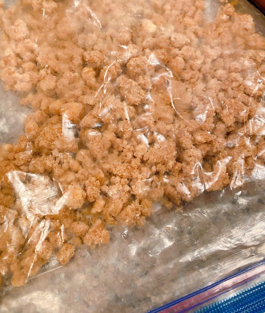 Crumb Topping in a ziploc bag for storage.
