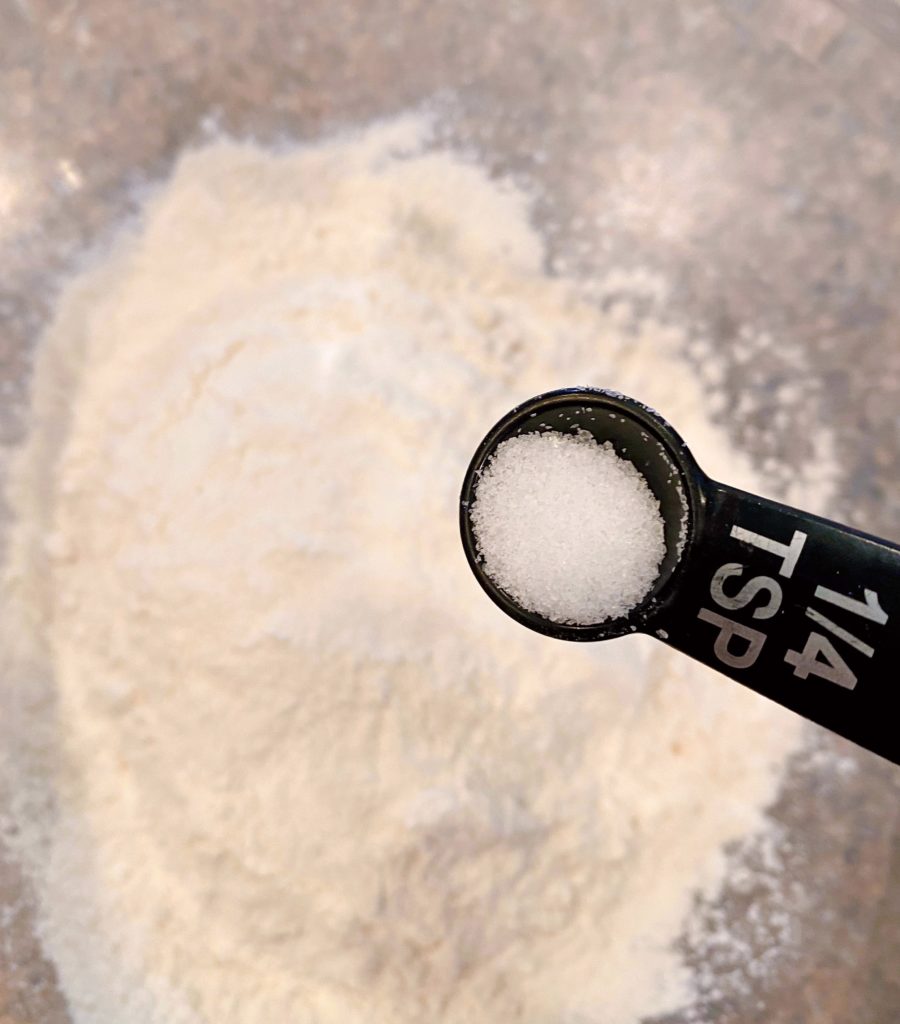 Flour, salt in bowl for shortbread crust. 