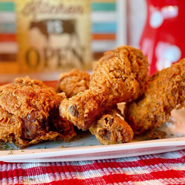 Platter filled with country fried chicken