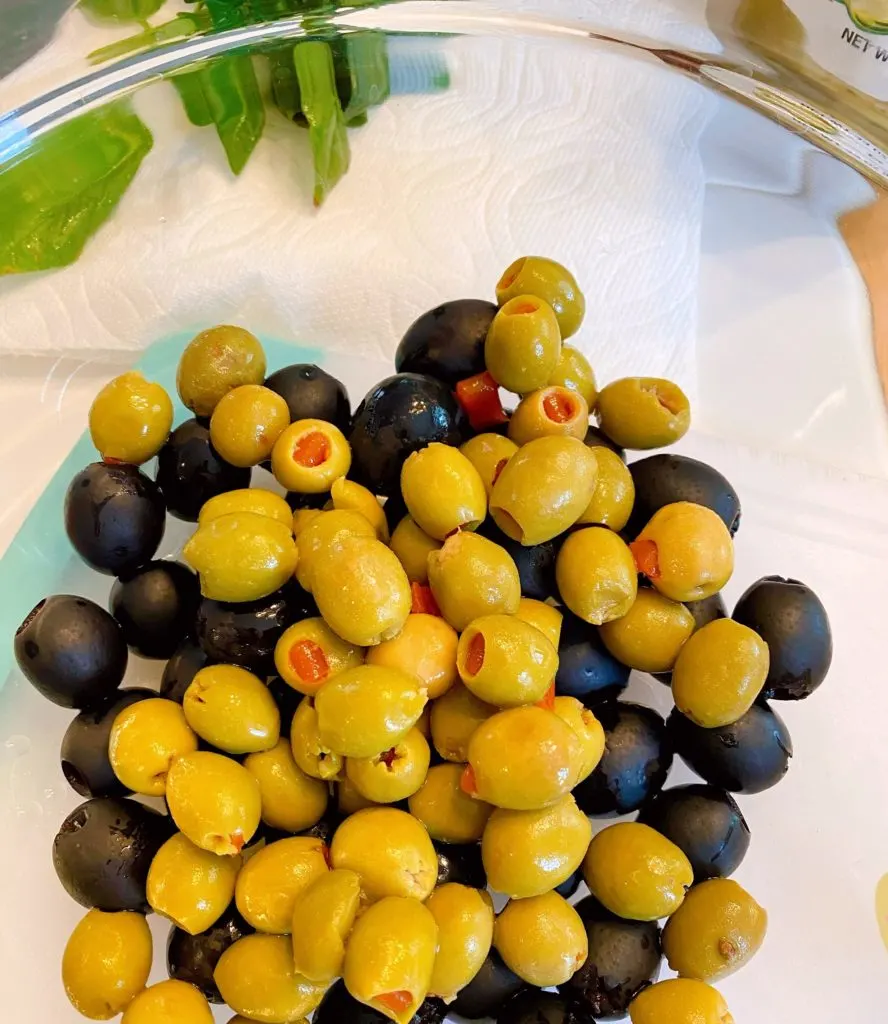 Olives in a large bowl.