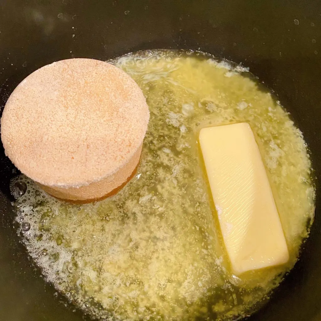 Butter and Brown Sugar in sauce pan coming to a boil.