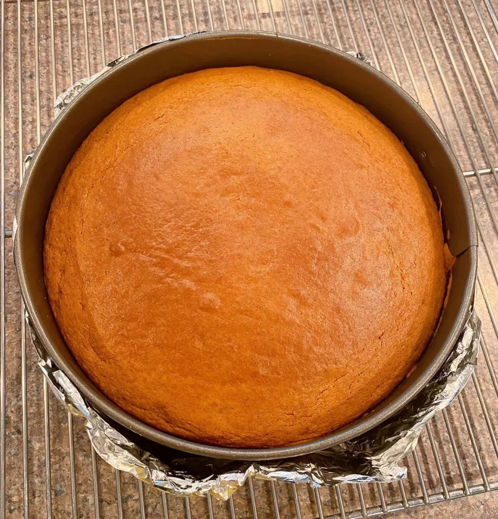 Cake cooling on the cooling rack for 10 minutes.