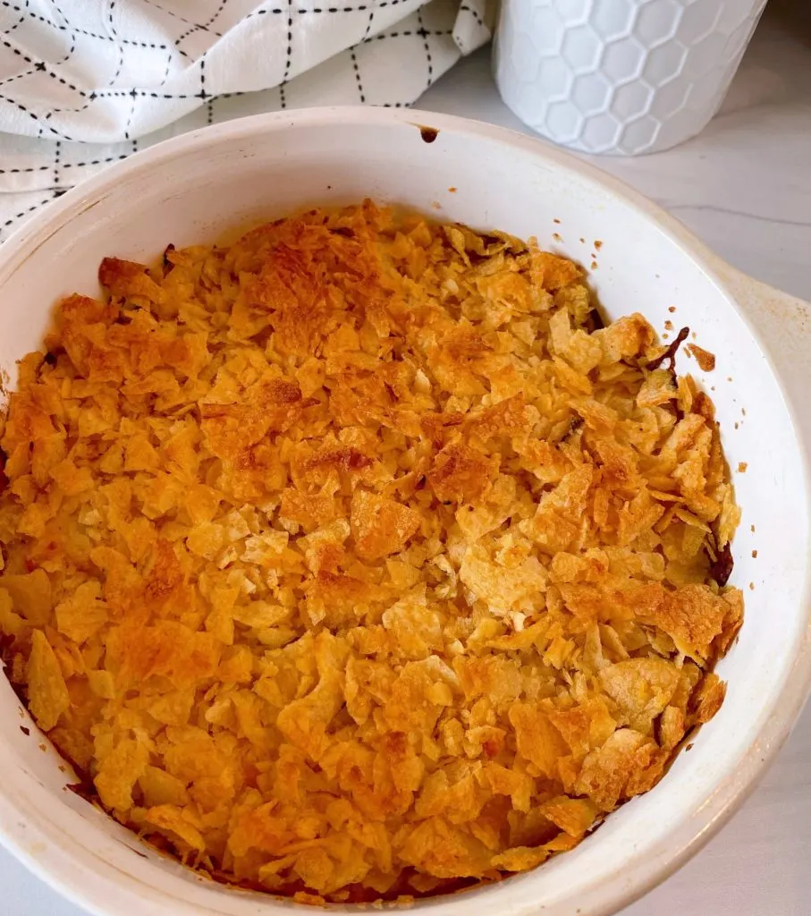 Casserole hot out of the oven and cooling.