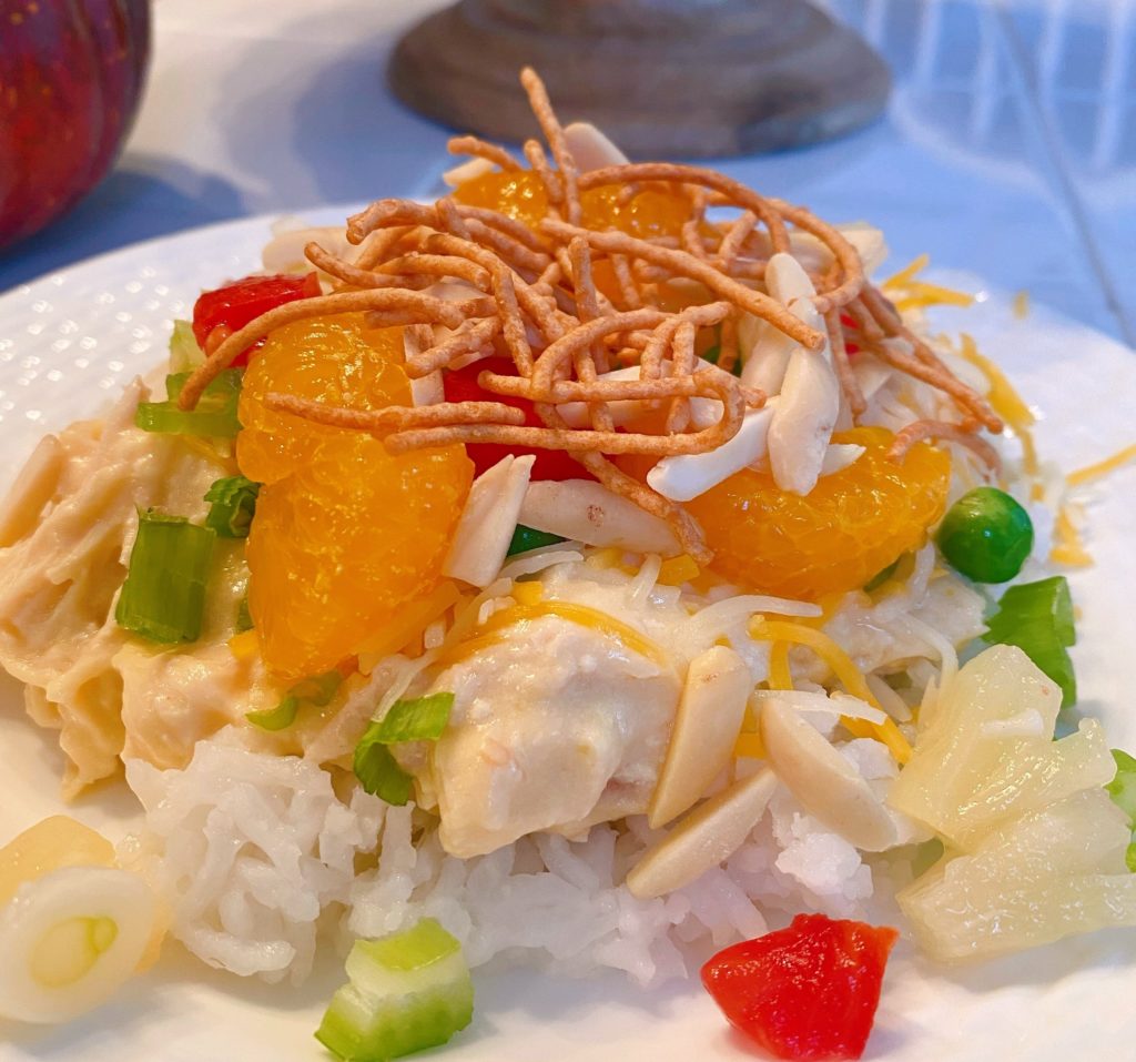 Hawaiian Haystack on a plate.