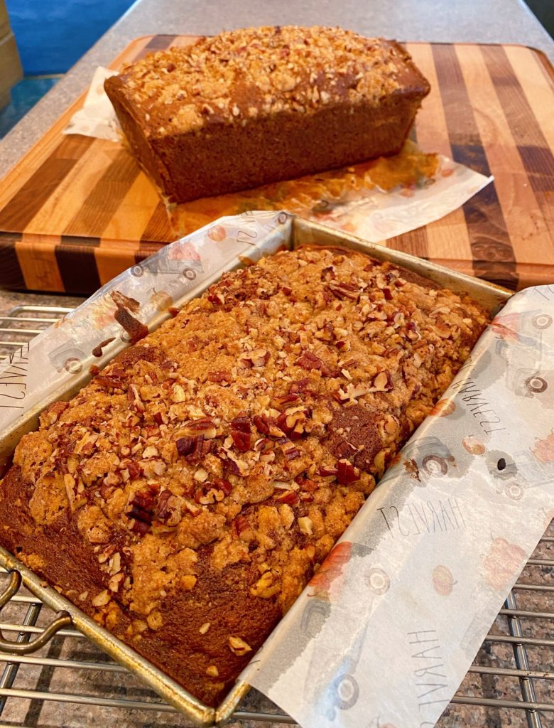 Baked Pumpkin Bread in Pans cooling on racks. 