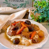 Plate with a serving of Slow Cooker Beef Burgundy