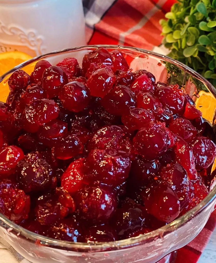 Brandied Cranberries in a serving dish.