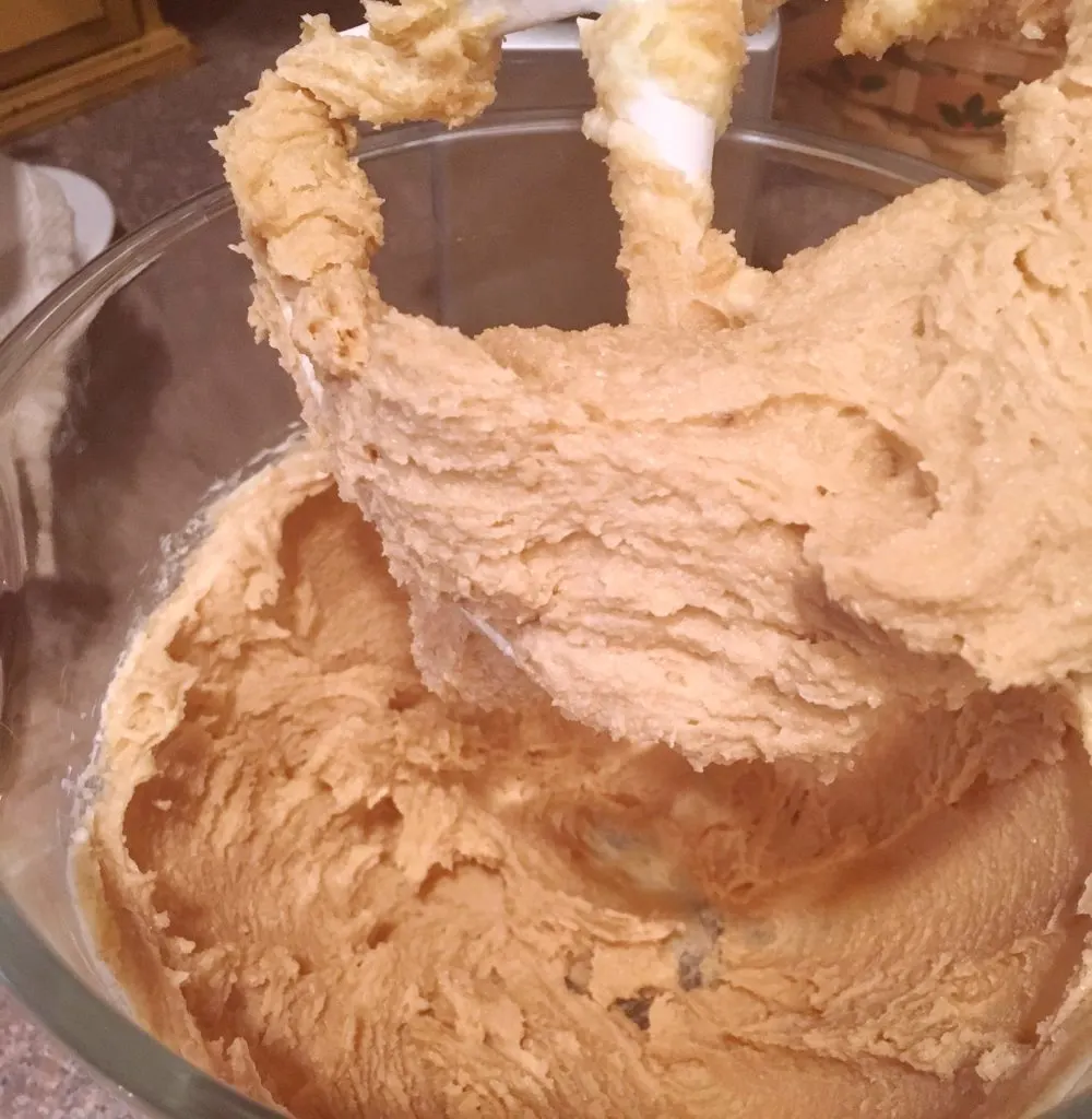 Butter, Brown Sugar, and Sugar creamed in the mixer.
