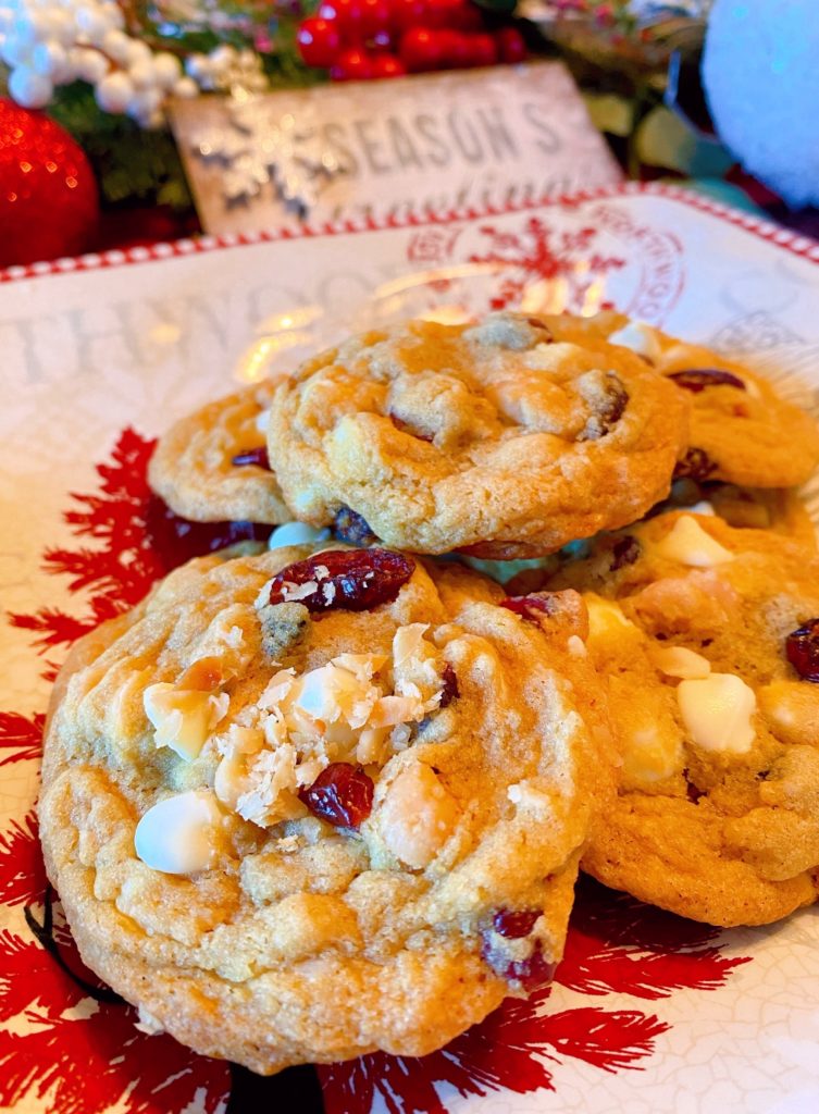 Cranberry White Chocolate Macadamia Plate of cookies.