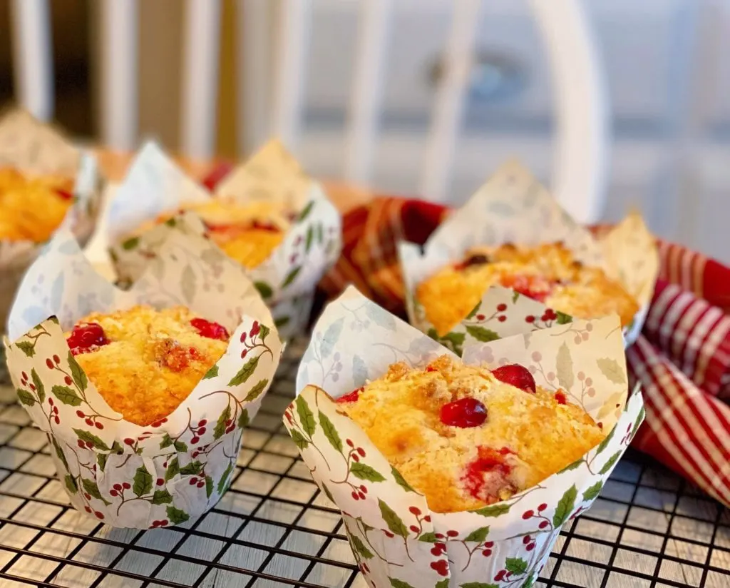 Muffins cooling on cooling rack.