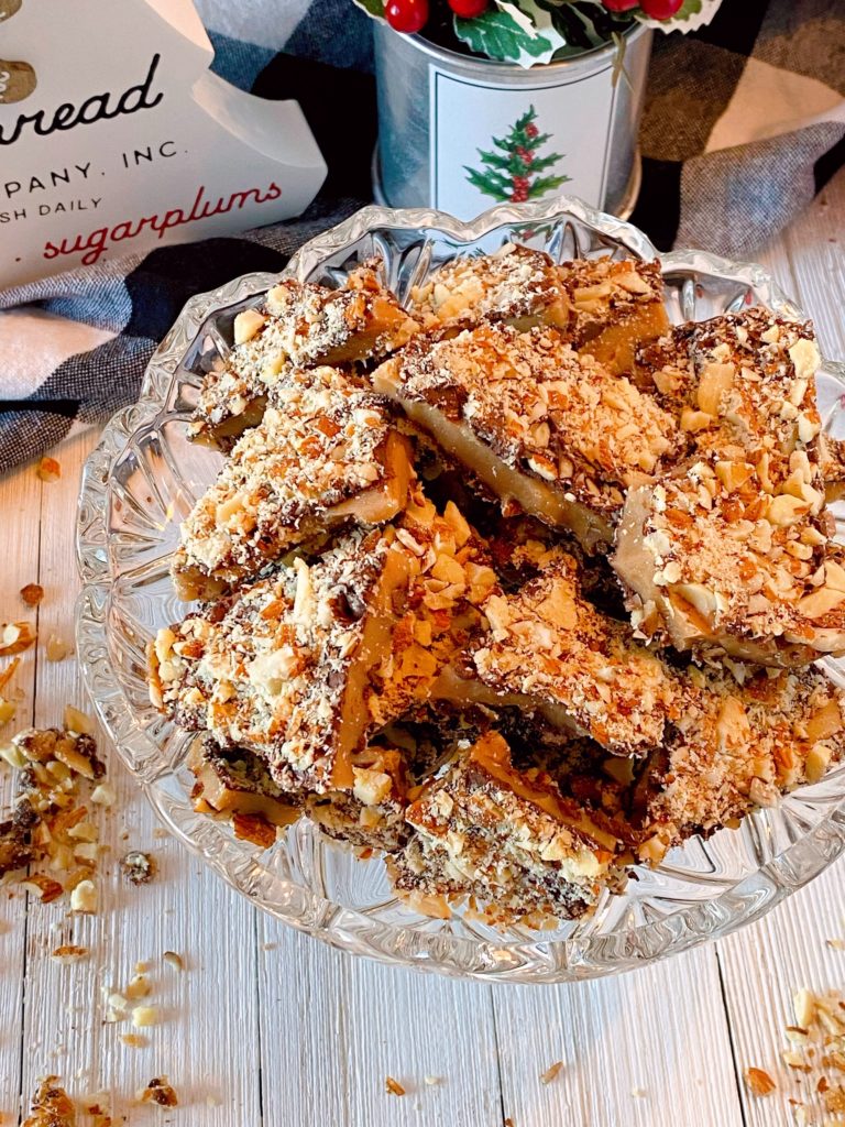 Crystal Candy Dish filled with Homemade Almond Roca.