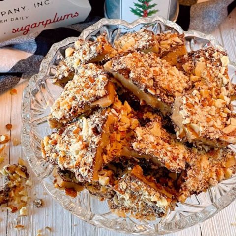 Crystal Candy Dish filled with Homemade Almond Roca.