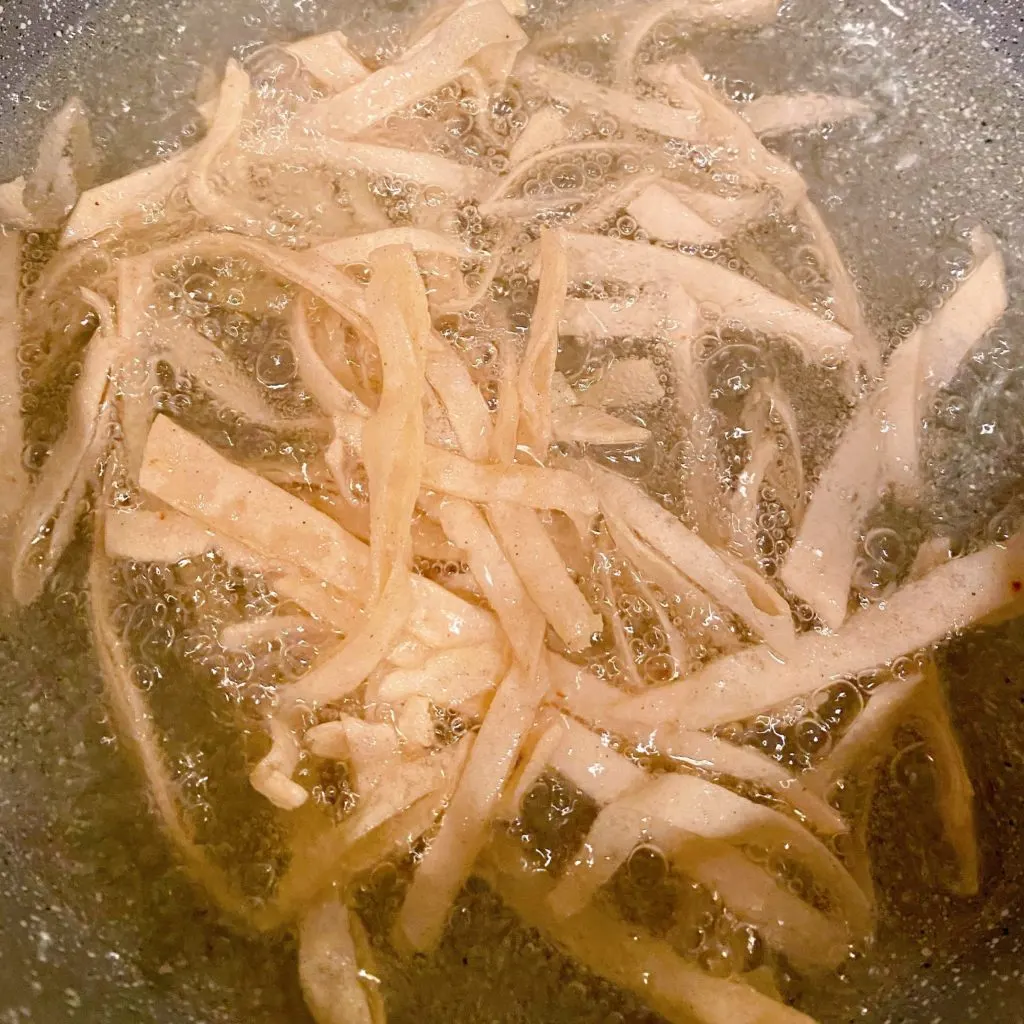 Frying Corn Strips in sauce pan!