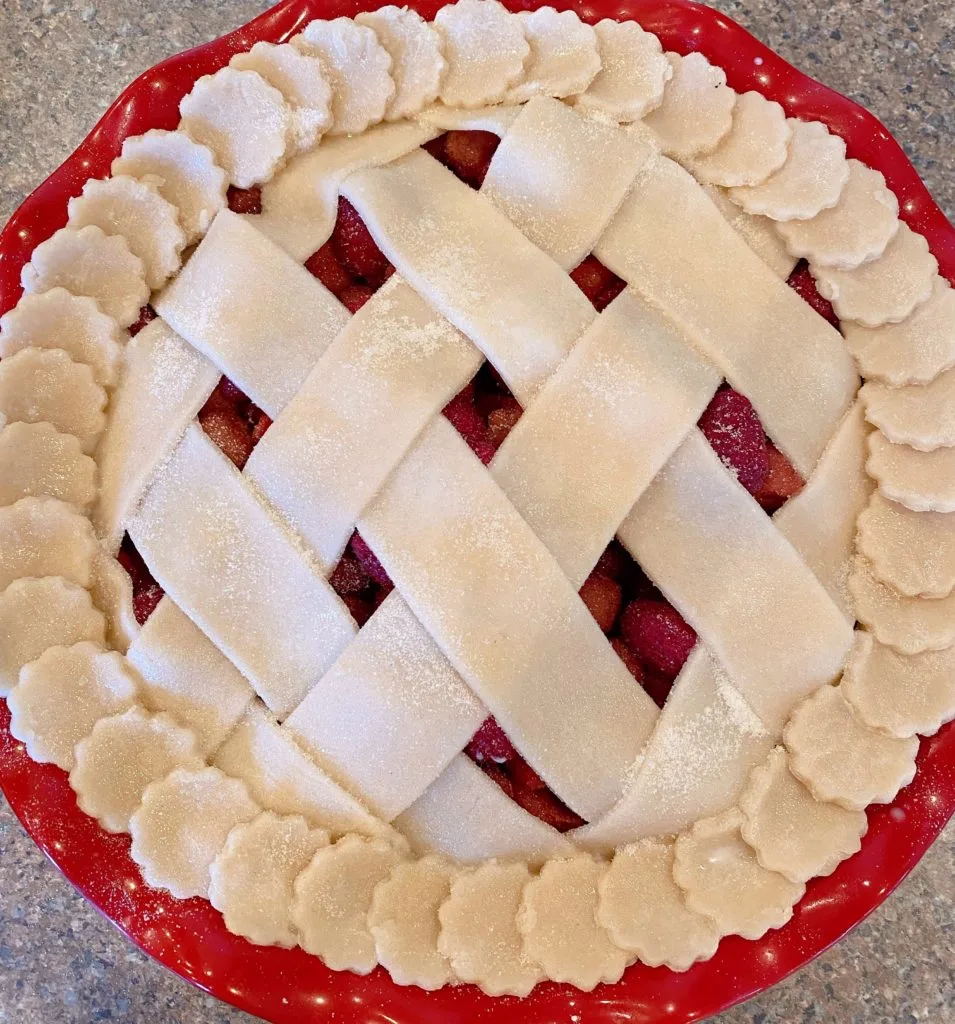 Circles of pie dough for edges of pie put in place.