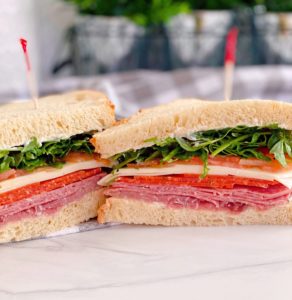 Classic Italian Deli Sandwich cut in half