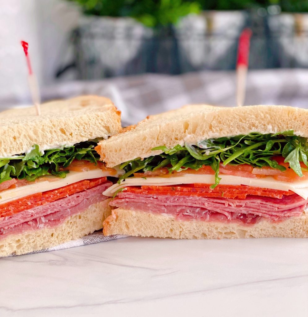 Classic Italian Deli Sandwich cut in half 