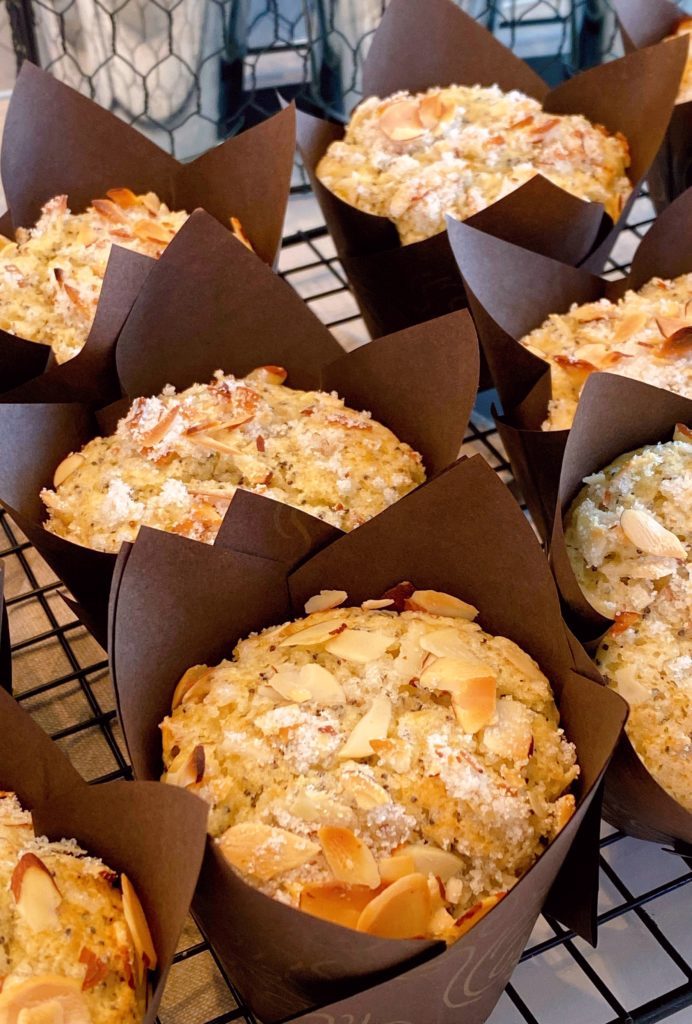 Muffins cooling on baking rack.