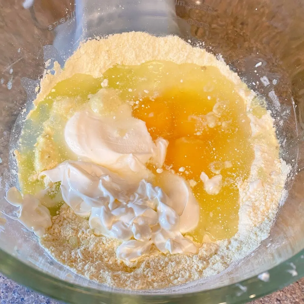 The sour cream, eggs, and water added 