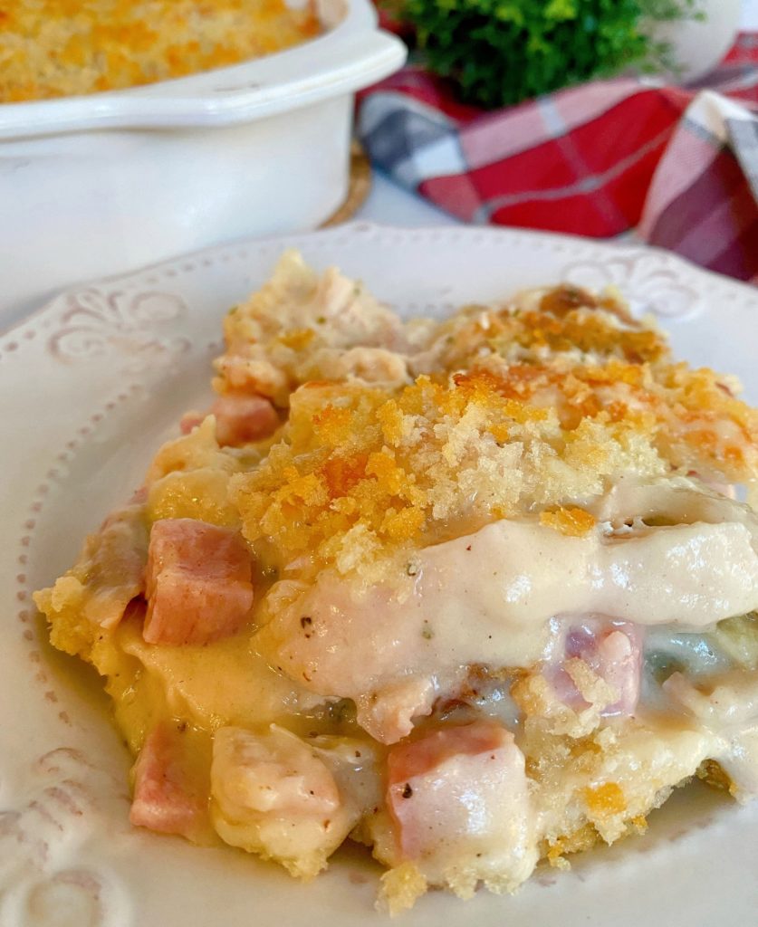 Serving of Chicken Cordon Bleu Casserole.