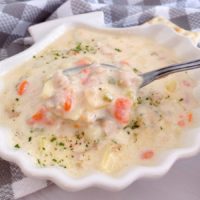 Best Traditional Clam Chowder in a Sea Shell shaped bowl.