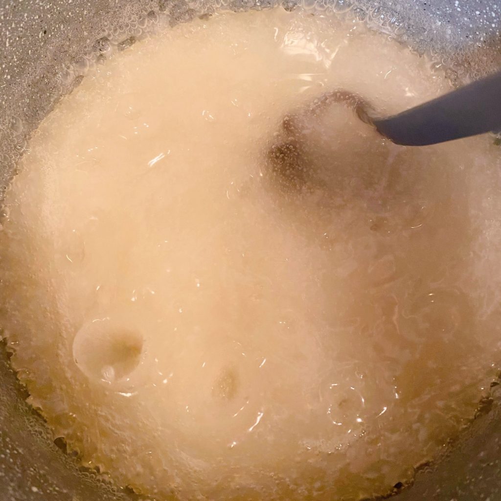 Glaze mixture thickening on the stove. 