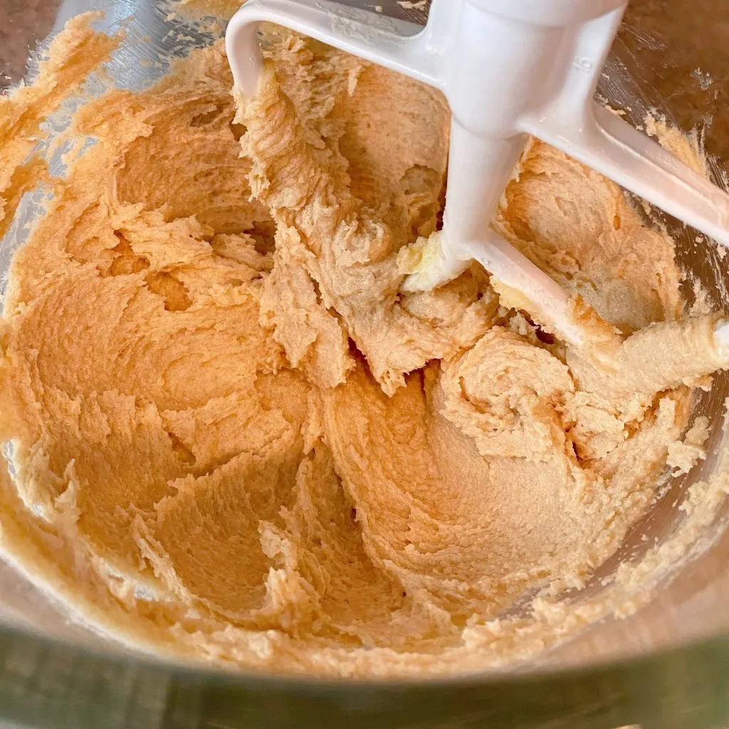 Butter and sugars beaten together until creamy.
