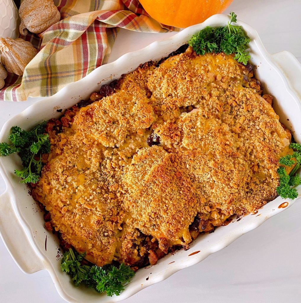 Turkey Cutlet with Stuffing and Cranberries.