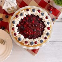 Over head shot of Cranberry Blueberry Cream Cheese Pie.