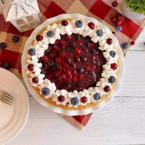 Over head shot of Cranberry Blueberry Cream Cheese Pie.