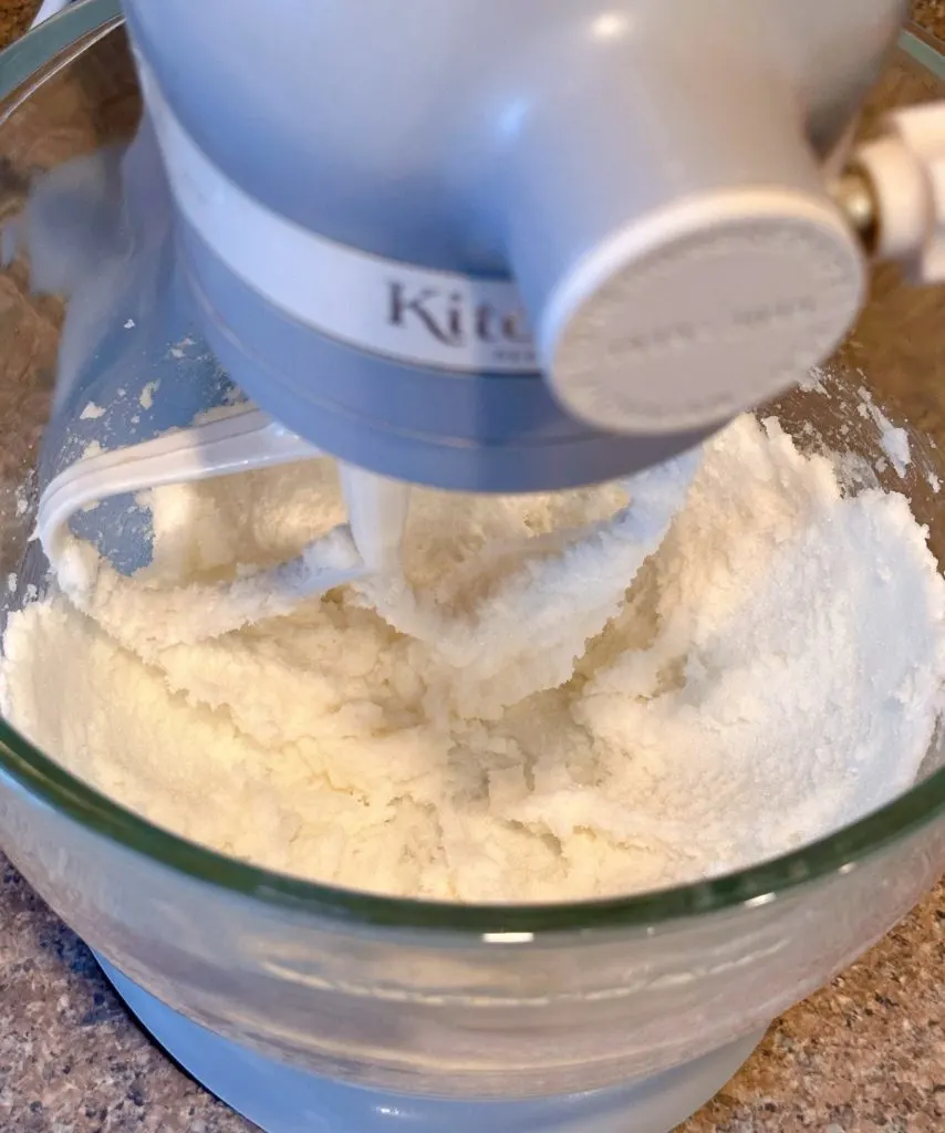 Shortening and Sugar creamed together in the bowl of the stand mixer.