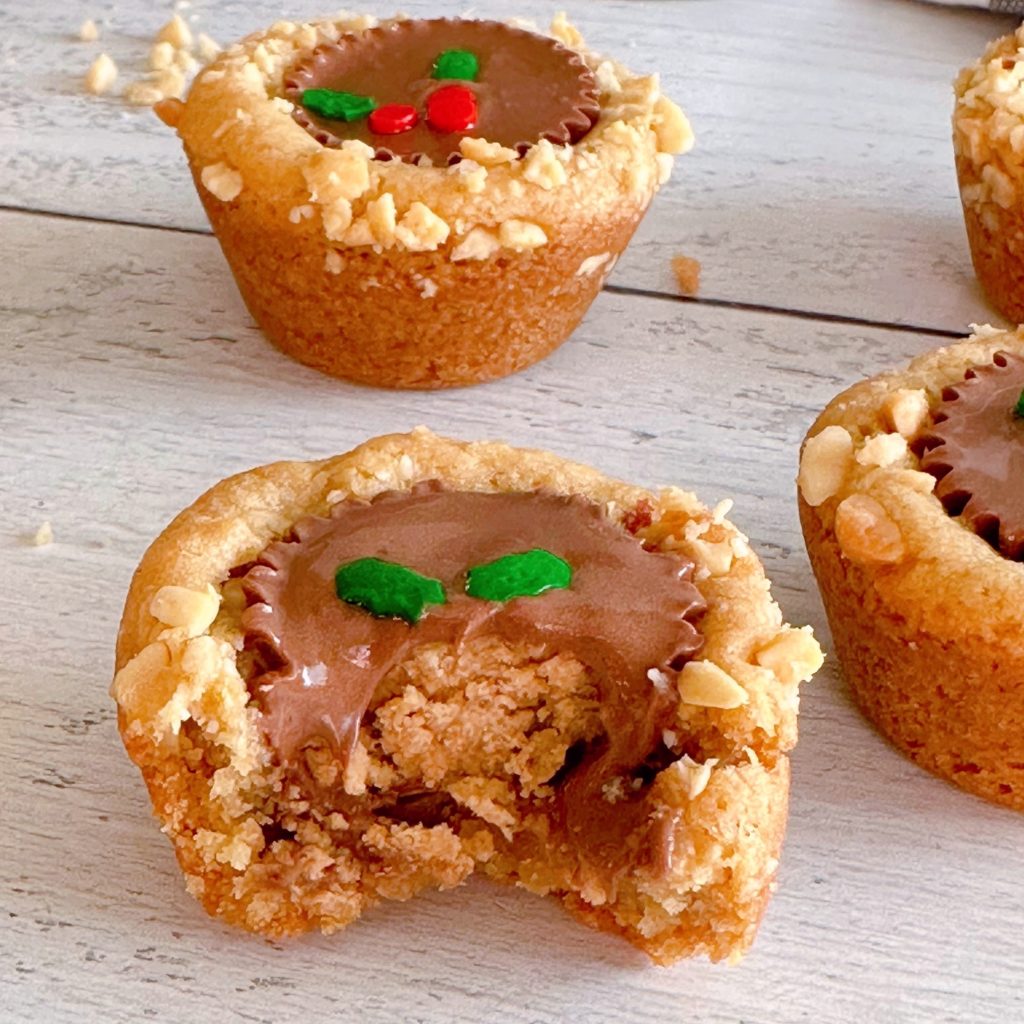 Peanut Butter Cup Cookie with a bite out of the cookie.